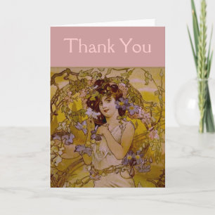 Art Nouveau Woman with Clematis Thank You Card