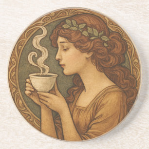 Art Nouveau Woman With Coffee Coaster