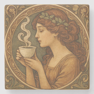 Art Nouveau Woman With Coffee Stone Coaster