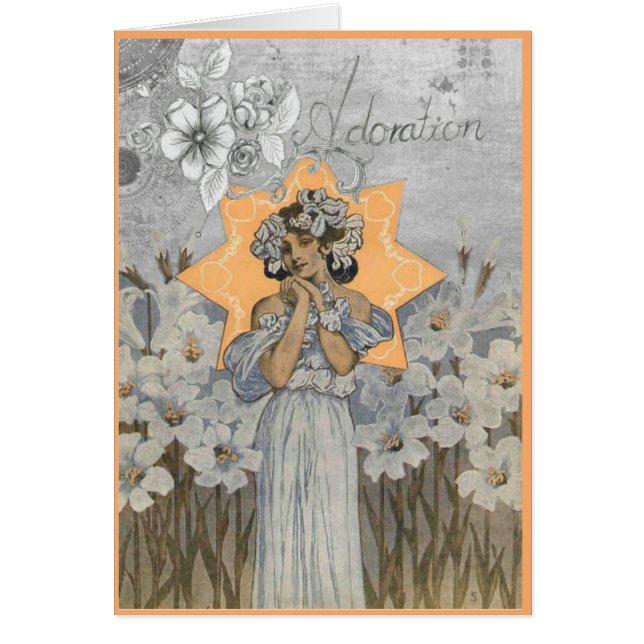 Art nouveau woman with daffodils floral adoration  (Front)