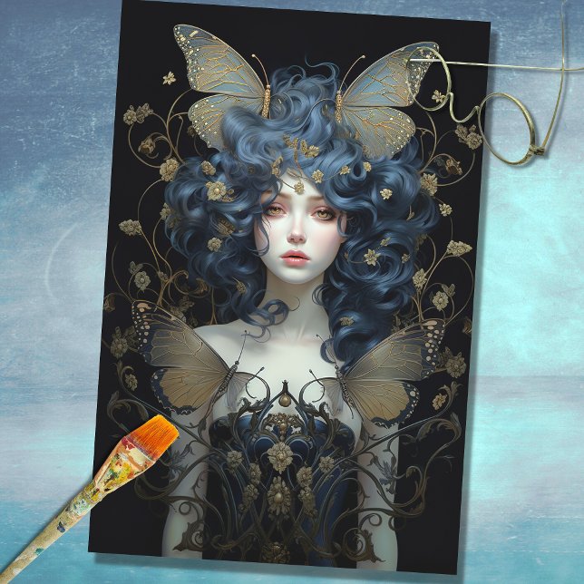 Art Nouveau Woman with Moth 2 Decoupage Paper (Creator Uploaded)