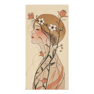Art Nouveau woman with spring flowers Poster