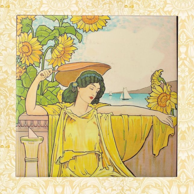 Art Nouveau Woman with Sunflowers    Ceramic Tile (Creator Uploaded)