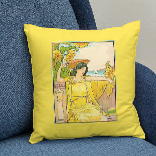 Art Nouveau Woman with Sunflowers Cushion
