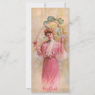 Art Nouveau Woman with Wishbone Good Luck Card