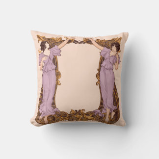 Art Nouveau Women Floral Frame Vintage Decorative  Cushion