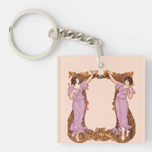 Art Nouveau Women Floral Frame Vintage Decorative Key Ring