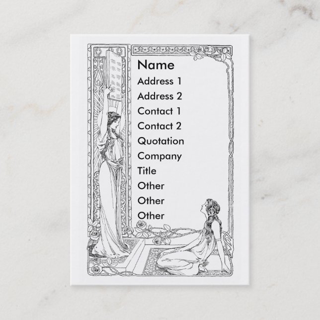 Art Nouveau Women with Roses and Sun Business Card (Front)