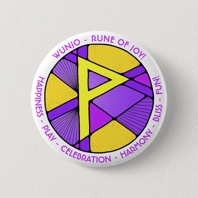 Art Nouveau Wunjo Rune Button- JOY! 6 Cm Round Badge (Front)