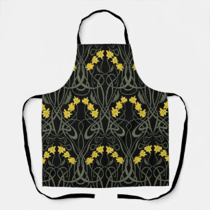 Art Nouveau Yellow Daffodils and Stems Black Apron