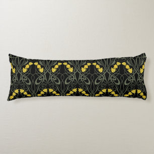 Art Nouveau Yellow Daffodils and Stems Black Body Cushion