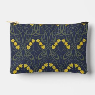 Art Nouveau Yellow Daffodils and Stems Blue Accessory Pouch