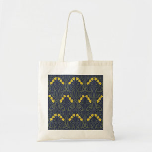 Art Nouveau Yellow Daffodils and Stems Blue Tote Bag