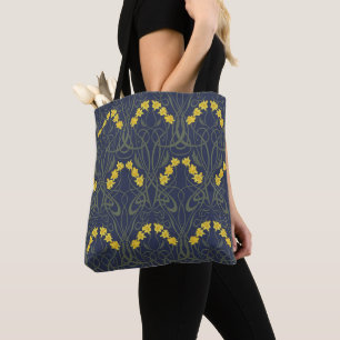 Art Nouveau Yellow Daffodils and Stems Blue Tote Bag