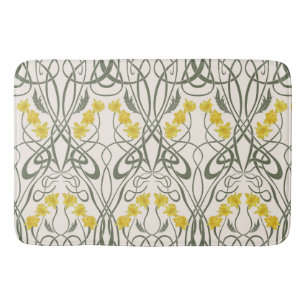Art Nouveau Yellow Daffodils and Stems Cream Bath Mat