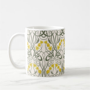 Art Nouveau Yellow Daffodils and Stems Cream Coffee Mug