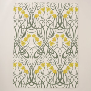 Art Nouveau Yellow Daffodils and Stems Cream Sherpa Blanket