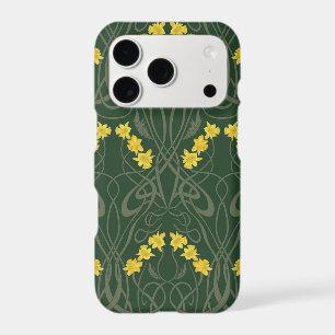Art Nouveau Yellow Daffodils and Stems Green