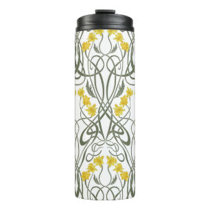 Art Nouveau Yellow Daffodils and Stems White Thermal Tumbler