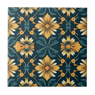 Art Nouveau Yellow Floral Pattern Ceramic Tile