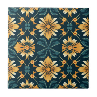 Art Nouveau Yellow Floral Pattern Ceramic Tile