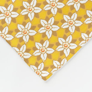 Art Nouveau yellow Jonquil floral wallpaper damask Fleece Blanket