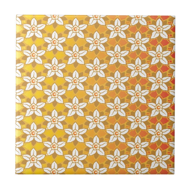 Art Nouveau yellow Jonquil floral wallpaper damask Tile (Front)