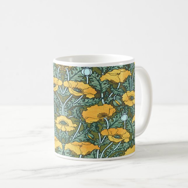 Art Nouveau Yellow Poppy Coffee Mug (Front Right)