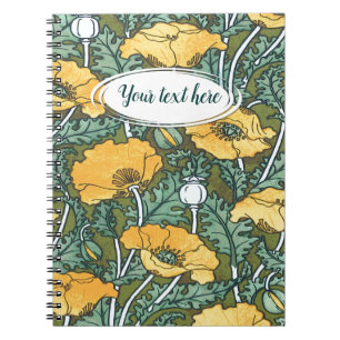 Art Nouveau Yellow Poppy Your Text Notebook