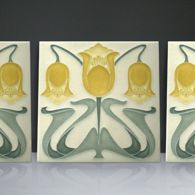 Art Nouveau Yellow Tulips Home Wall Decor Ceramic Tile (Creator Uploaded)