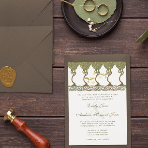 Art Nouveau Yellow Vintage Love Birds Wedding Invitation