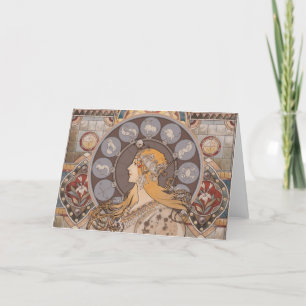 Art Nouveau zodiac bkgrd Folded Thank You Card