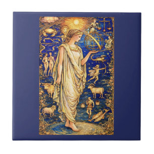 Art Nouveau Zodiac Goddess Celestial Illustration  Ceramic Tile