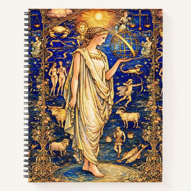 Art Nouveau Zodiac Goddess Celestial Illustration  Notebook (Front)