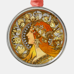 Art Nouveau Zodiac Mucha Art Metal Ornament