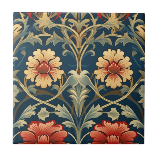 Art Nouveay Style Flowers Ceramic Tile (Front)