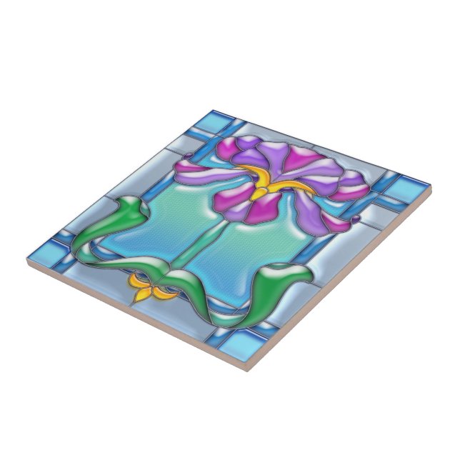 Art Noveau Iris Stained Glass Ceramic Tile (Side)
