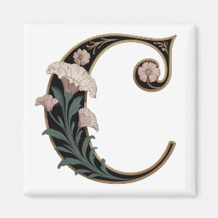 Art Nuevo Black and Gold Letter C Magnet