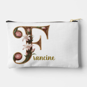 Art Nuevo Gold and Pink Letter F Accessories Bag