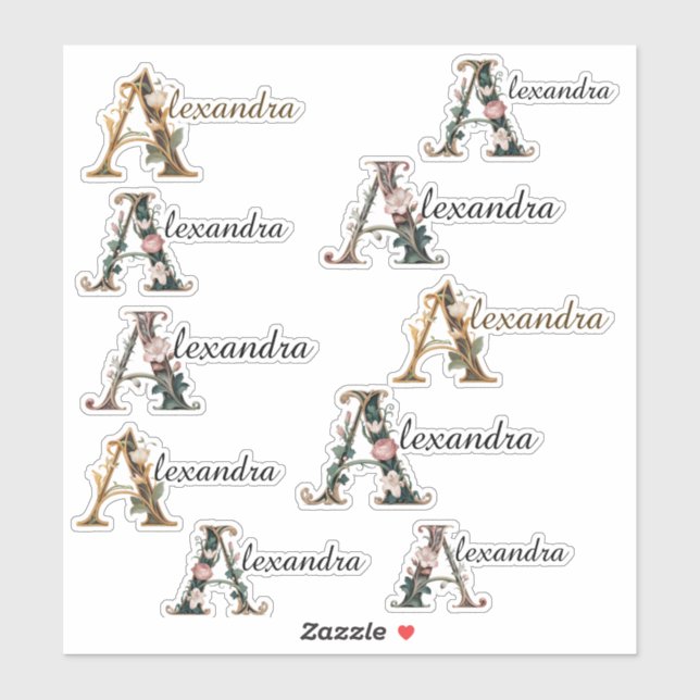 Art Nuevo Letter A Vinyl Name Stickers (Sheet)
