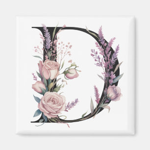 Art Nuevo Purple, Pink and Gold Letter D Magnet