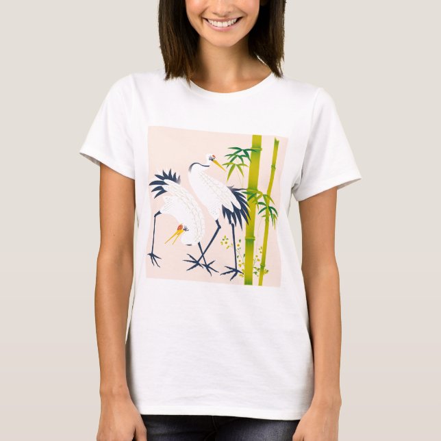 art of beautiful cranes in the bamboo thicket T-Shirt (Front)