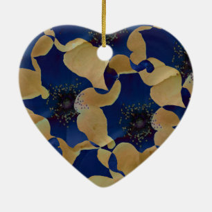 Art of beige and blue colour floral/flower pattern ceramic ornament