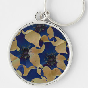 Art of beige and blue colour floral/flower pattern key ring