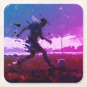 "Art of Football" (Style 3) Oil Painting Square Paper Coaster