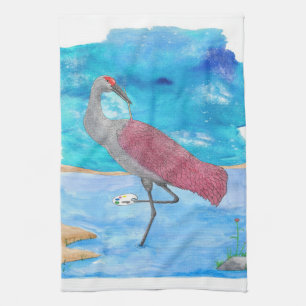 Art Of Life Series Artist Crane   Funny Flamingo Tea Towel