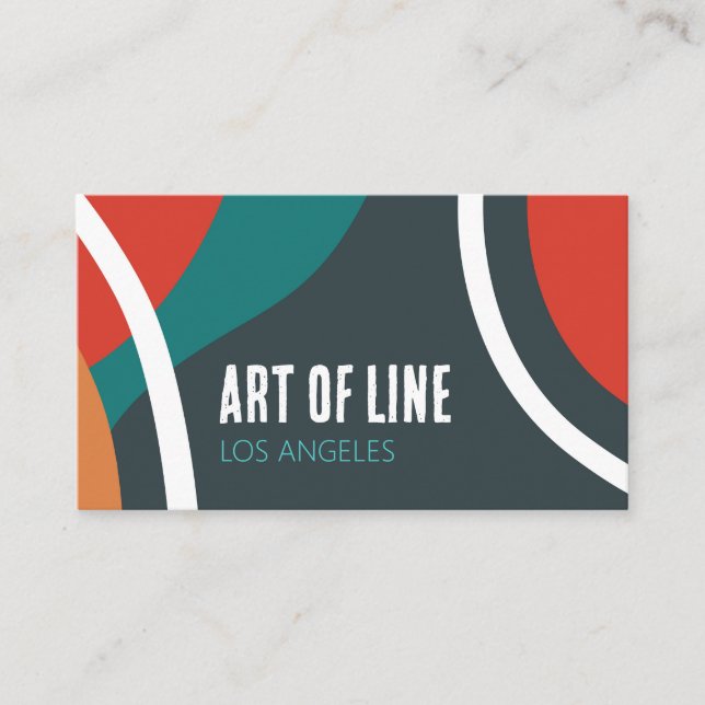 Art of lines dark blue teal and red design business card (Front)