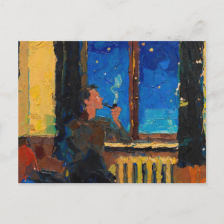 Art of Pipe: Country Night (Oil Painting No. 4) Holiday Postcard