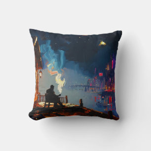 Art of Pipe: Country Night (Oil Painting No. 5) Cushion