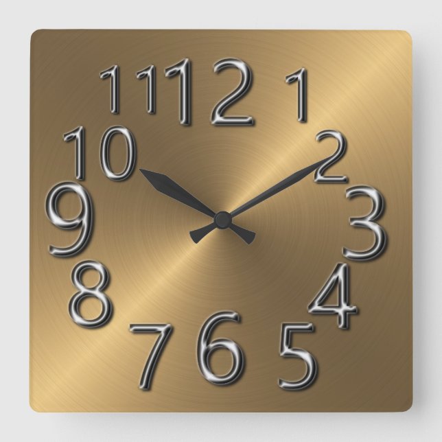 Art-Of-Time-Silver & Gold Square Wall Clock (Front)